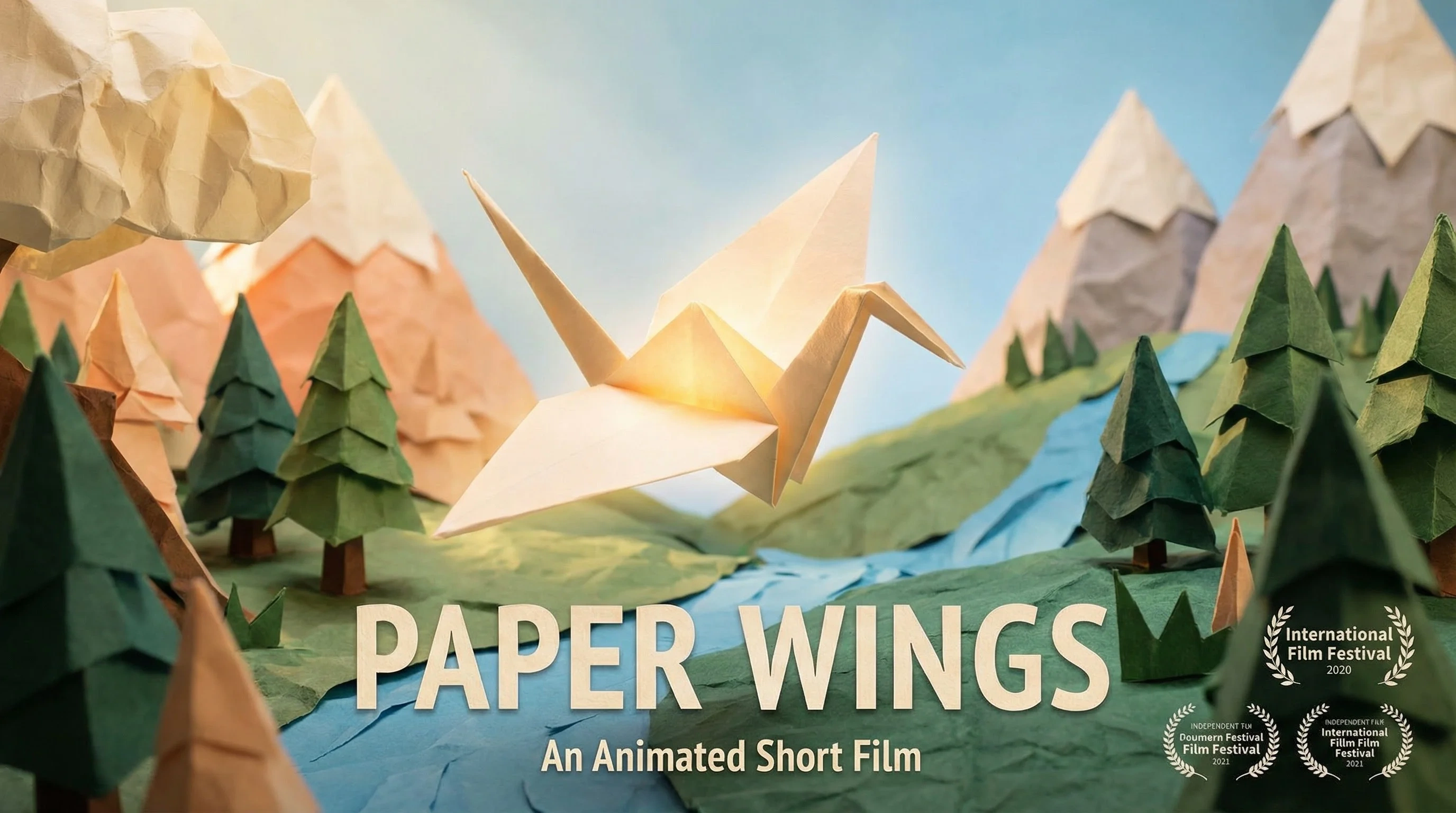 独立动画短片《纸翼》预告海报 - 折纸定格动画作品
