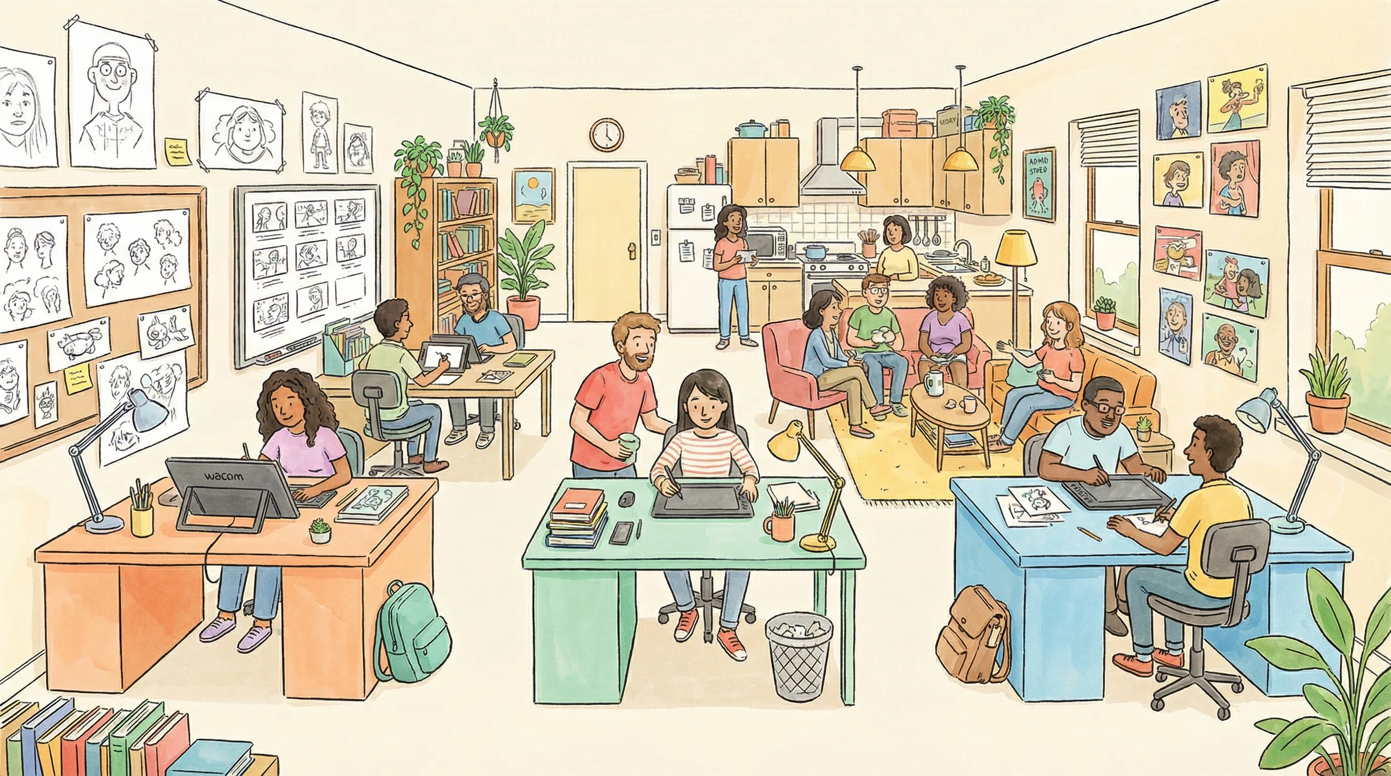 大学生动画师社区工作空间 - 创作者协作交流场景